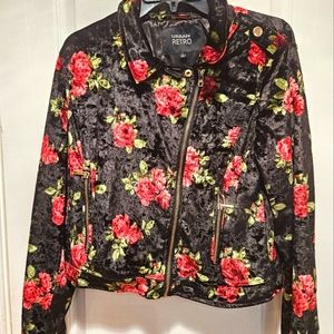 Crop jacket with red flowers